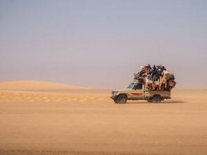Driving through the desert in Chad