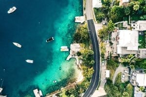 A drone shot over the coast of Bermuda