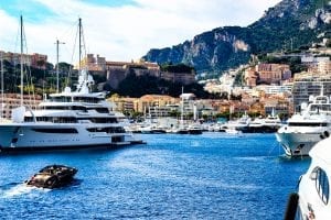a super yacht in the harbor in Monaco