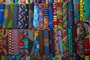 Brightly colored Textiles for sale in Adjamé Market, Abidjan, Ivory Coast