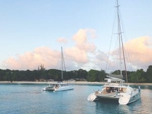 Sailing yachts anchored off the island of Barbados