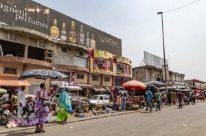 A busy street market in Cote D'Ivoire