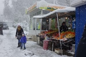 snowy market scene in Chisinau, Moldova