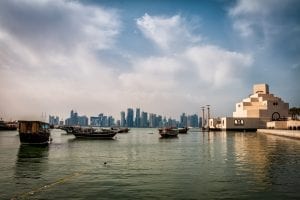 A view over the water towards the Museum of Islamic Art, Doha, Qatar