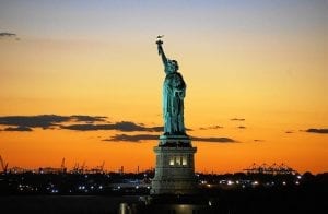 The Statue of Liberty at sunset