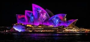 Sydney Opera House illuminated at night