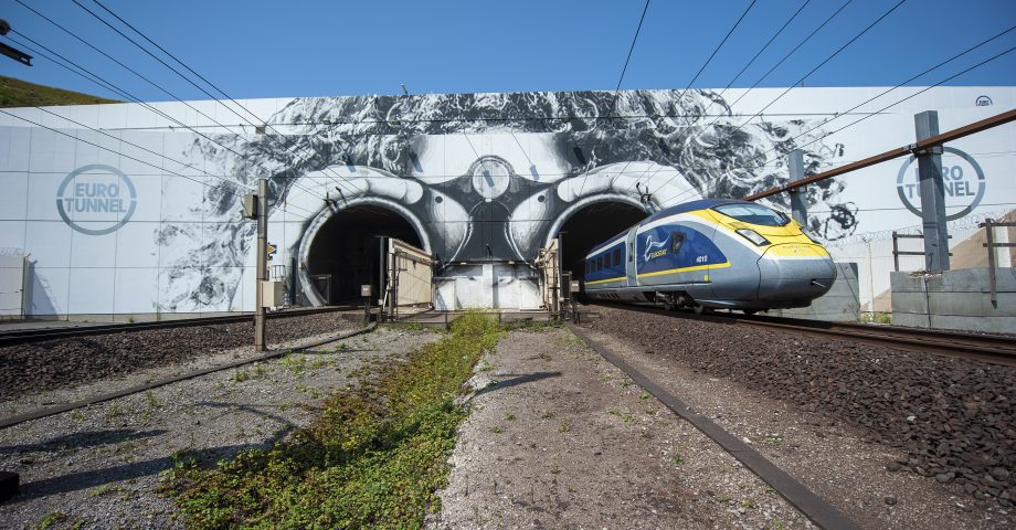 Train emerging from the Channel Tunnel