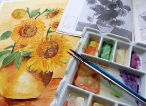 watercolor painting of sunflowers