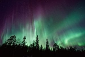 The eerie green hues of the northern lights
