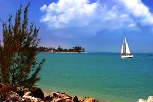 a small sailing boat in the gulf of Mexico