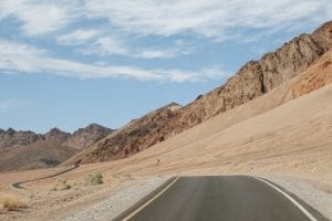 A road running through the desert of Death Valley 
