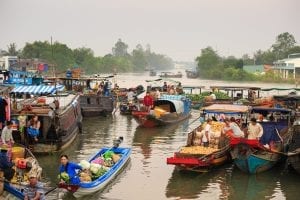 Busy Floating Market on the Mekong River