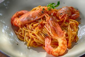 Cooked shrimp with pasta