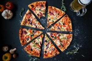 Neapolitan Pizza in 8 slices. 