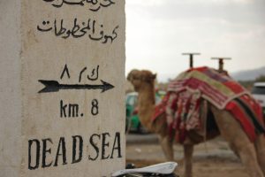 Sign pointing to the Dead Sea - '8km'