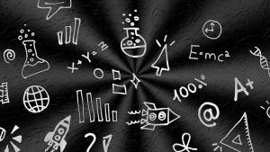 A blackboard with lots of mathematical equations and symbols