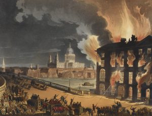 Illustration of the Great Fire of London, from the British Museum