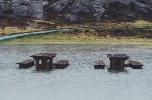 submerged park benches