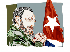 painting of Fidel Castro and Cuban Flag