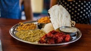 a platter of Indian food