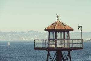 A prison guard tower at Alcatraz island