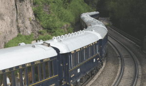 The Orient Express snaking through the mountains of Europe