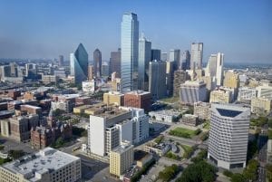 View across Dallas by drone