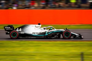 Lewis Hamilton driving the winning Mercedes F1 car