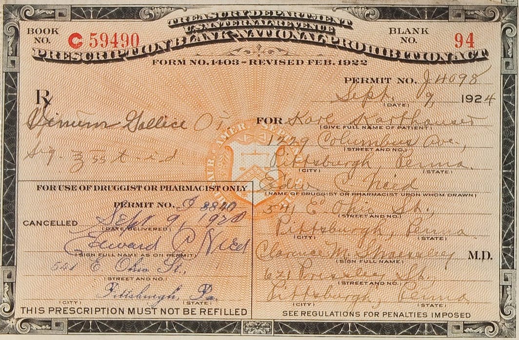 A sample prescription from the 1920s
