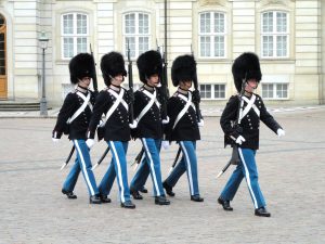 Danish soldiers, marching in dress uniform