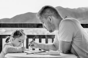 father and daughter, painting