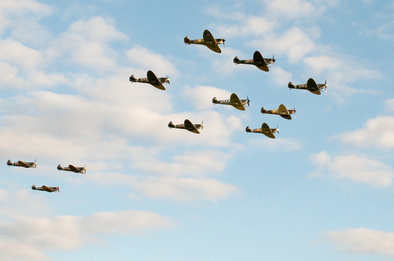 Spitfires flying in formation
