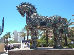 Metal horse outside art installation
