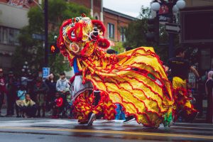 a traditional dragon dance for Chinese New Year