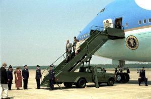 Bill Clinton on Air Force One Steps in Arkansas