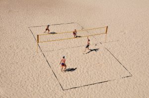 a volleyball court on the beach