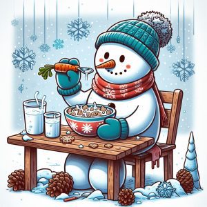 Snowman eating frosties