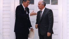 Ronald Reagan and USSR head Mikhail Gorbachev